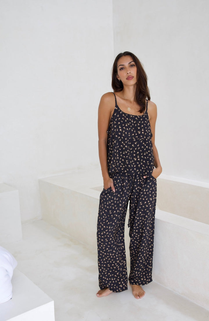 Women's Black Floral Pyjama Set