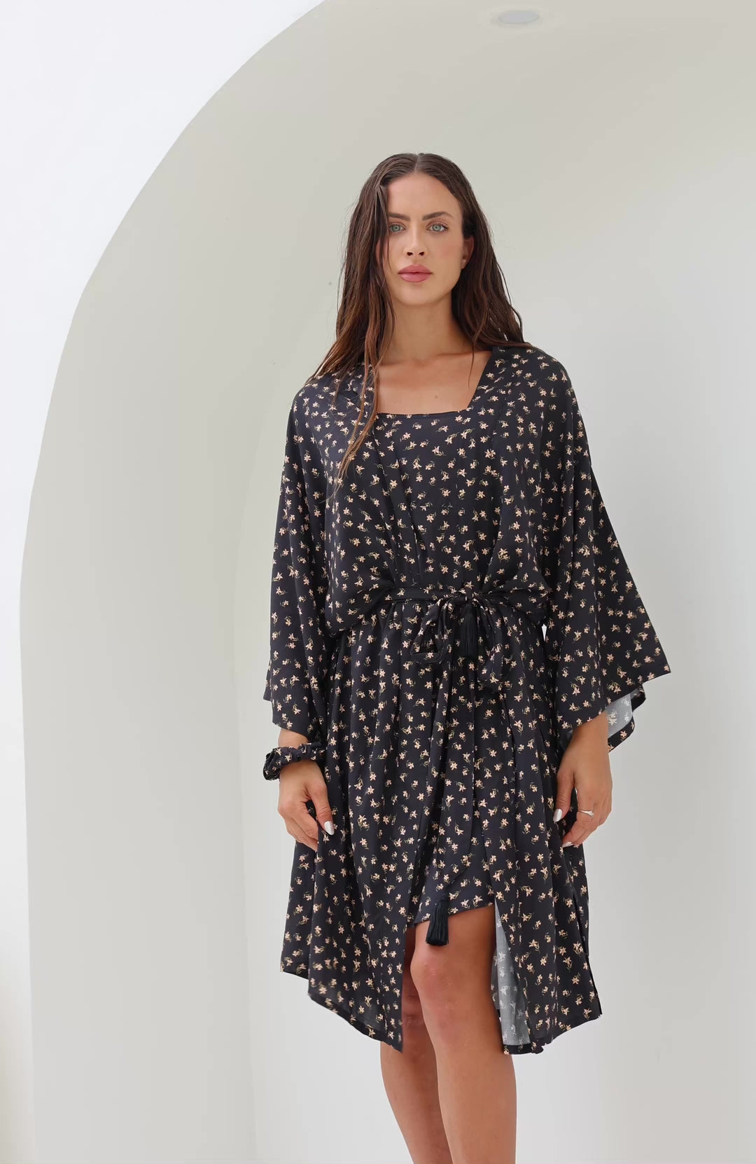 Women's Elegant Black Floral Kimono Robe - video